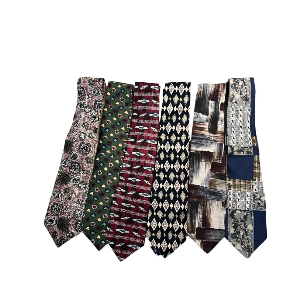 6- NWT Vintage Retro 90’s Y2K Patterned Silk Damon Neck Ties - Picture 1 of 8